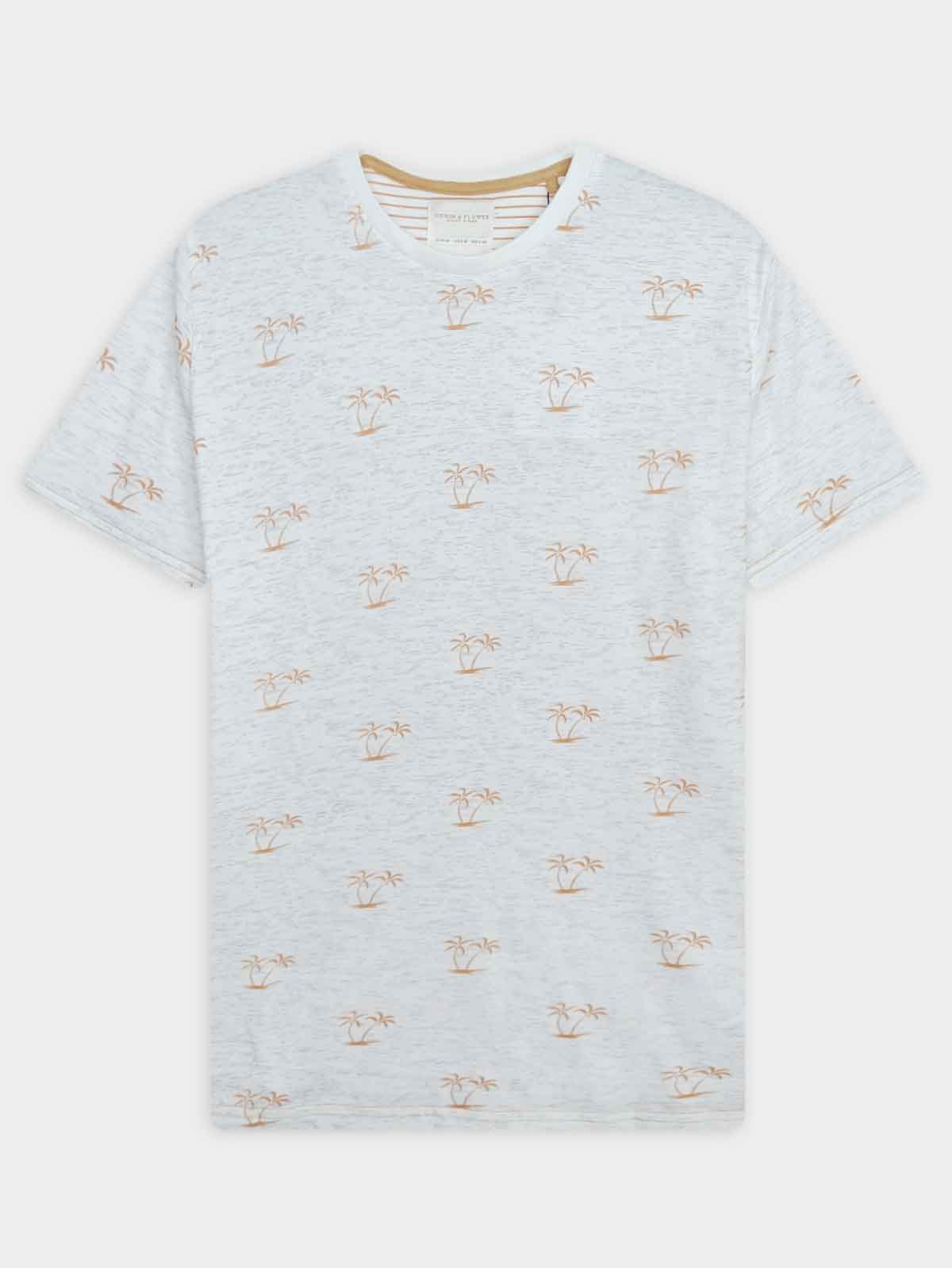 Mens Printed T Shirt Ecru AOP
