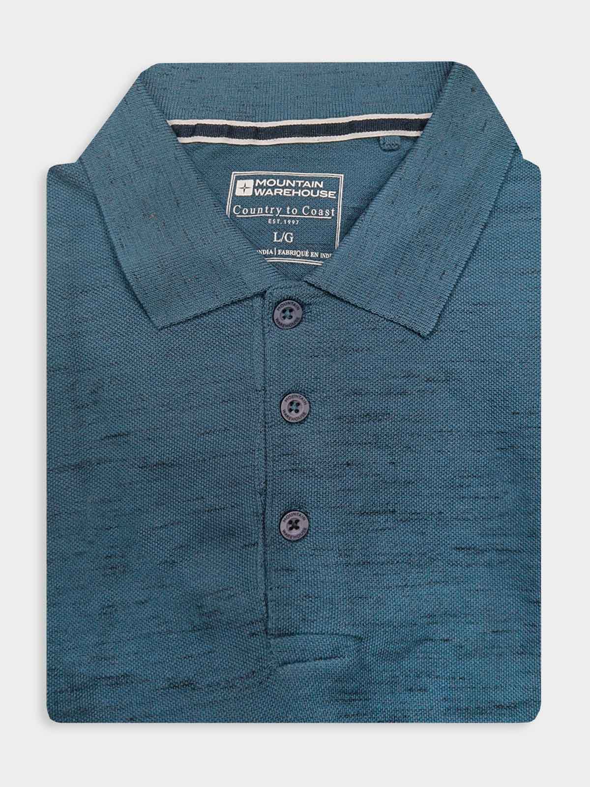 Mens Slub Textured Blue Polo Shirt