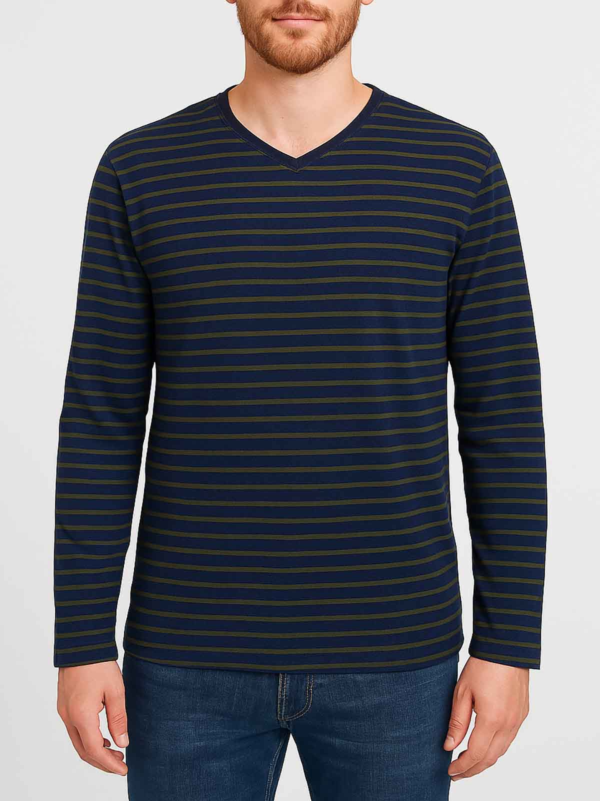 Mens Striped V Neck T-Shirt