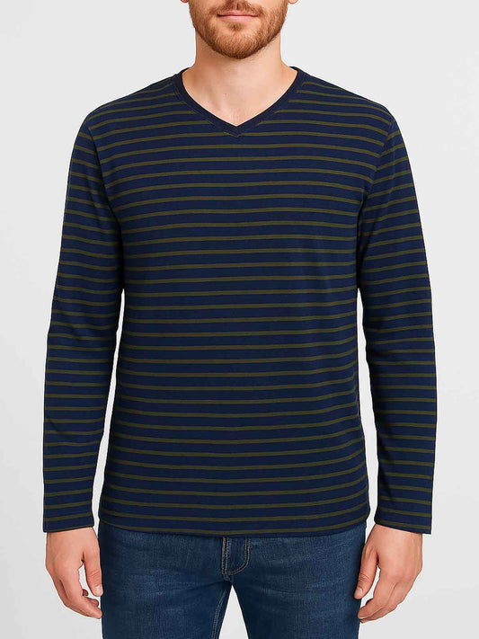 Mens Striped V Neck T-Shirt