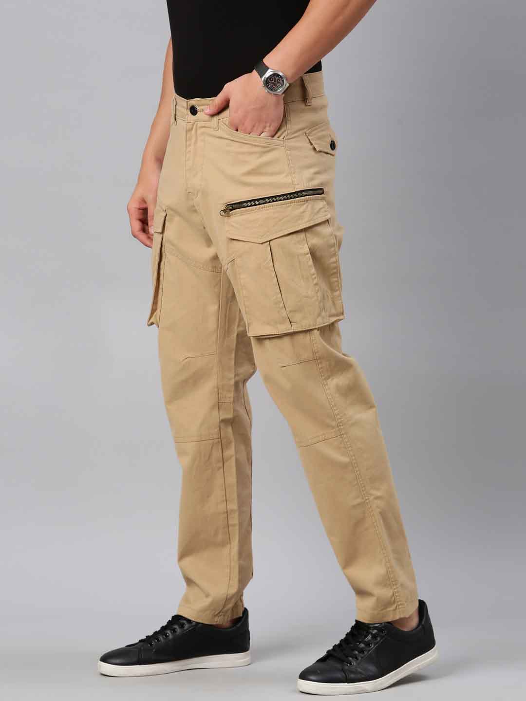 Mens Woven Beige Cargo Pant