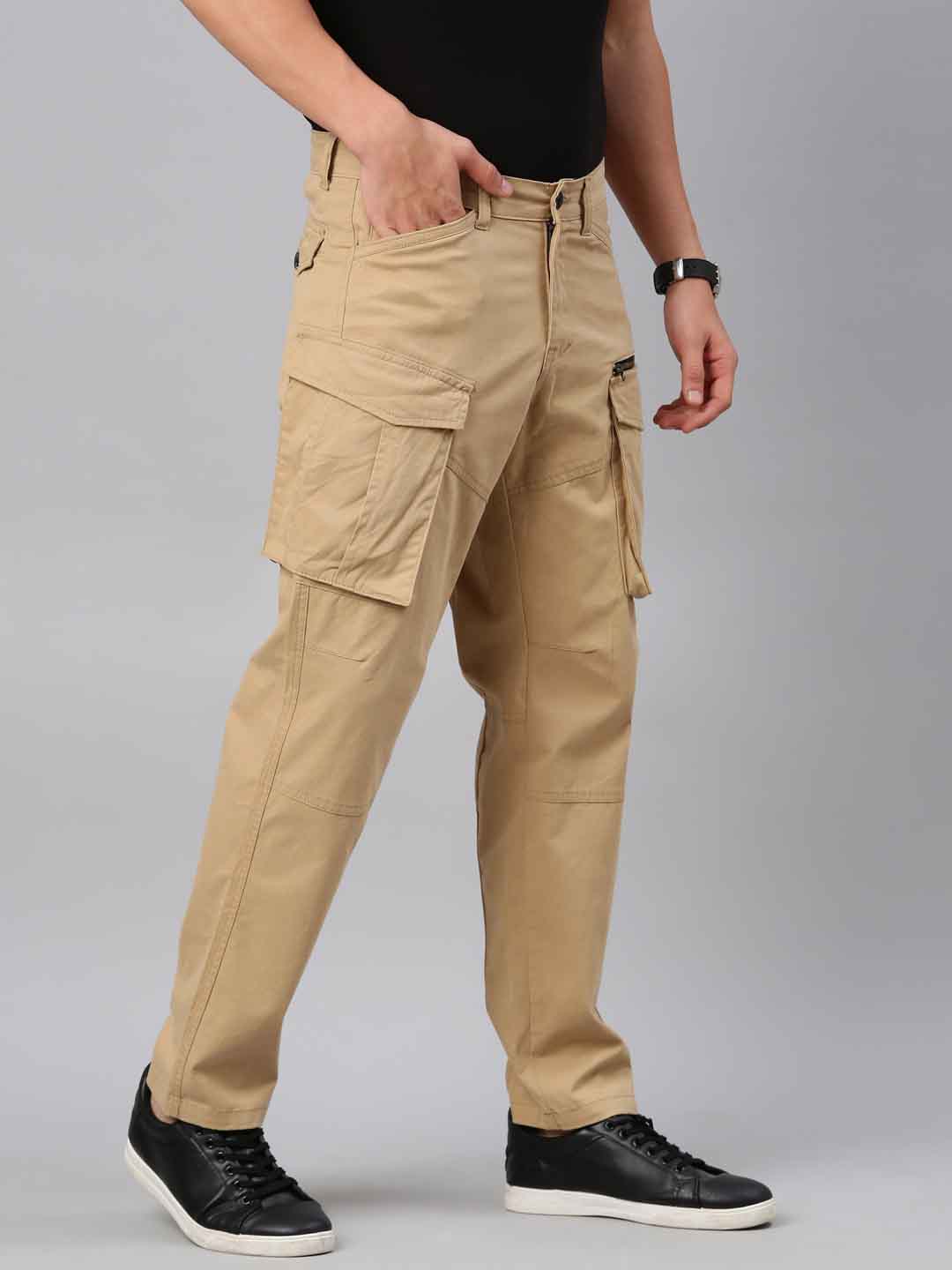 Mens Woven Beige Cargo Pant
