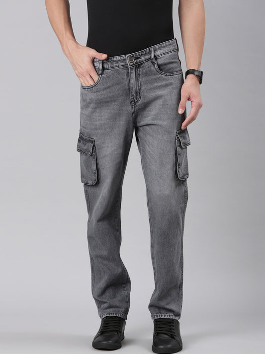 Mens Denim Grey Cargo Jeans