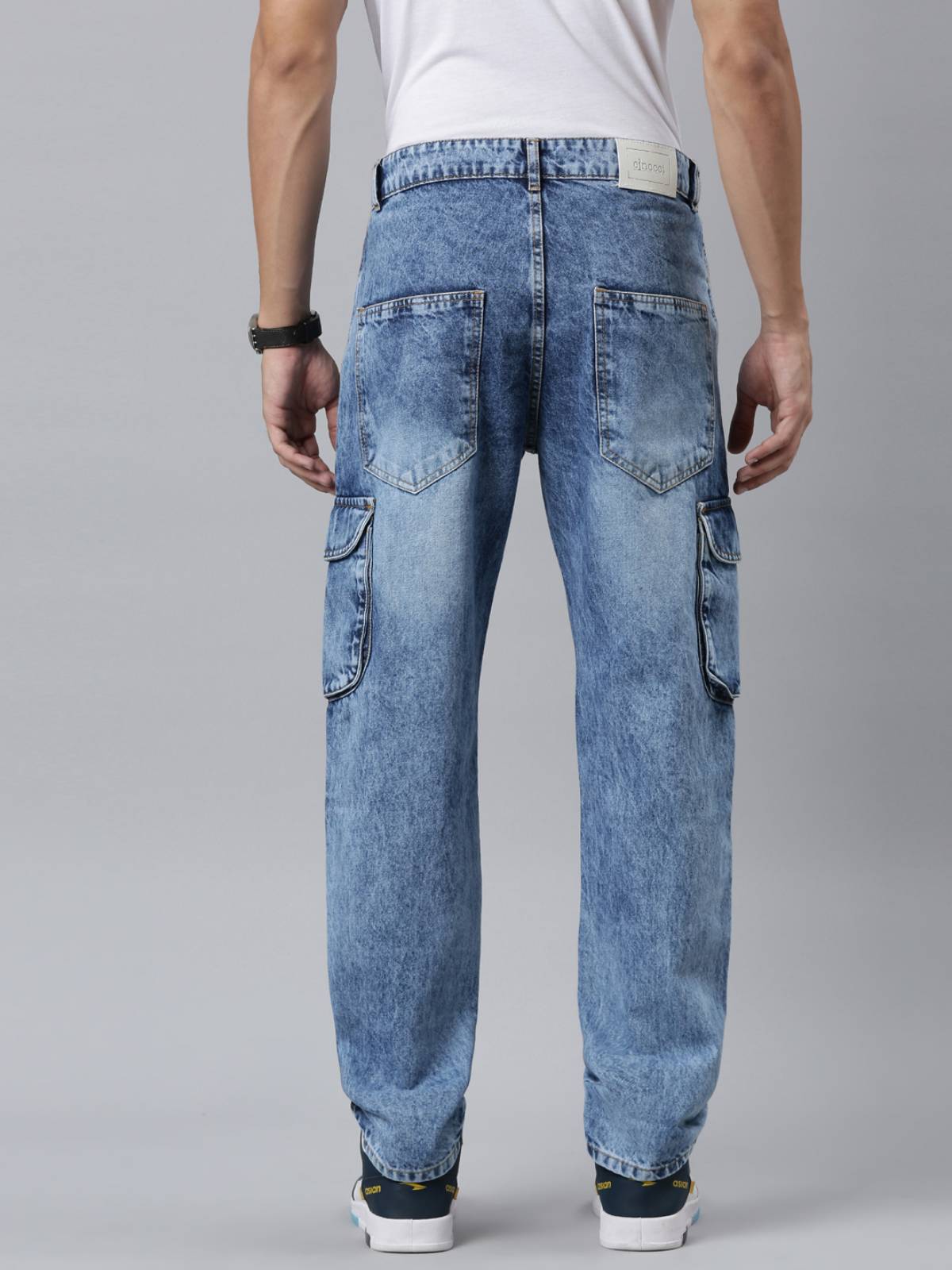 Mens Denim Blue Cargo Jeans