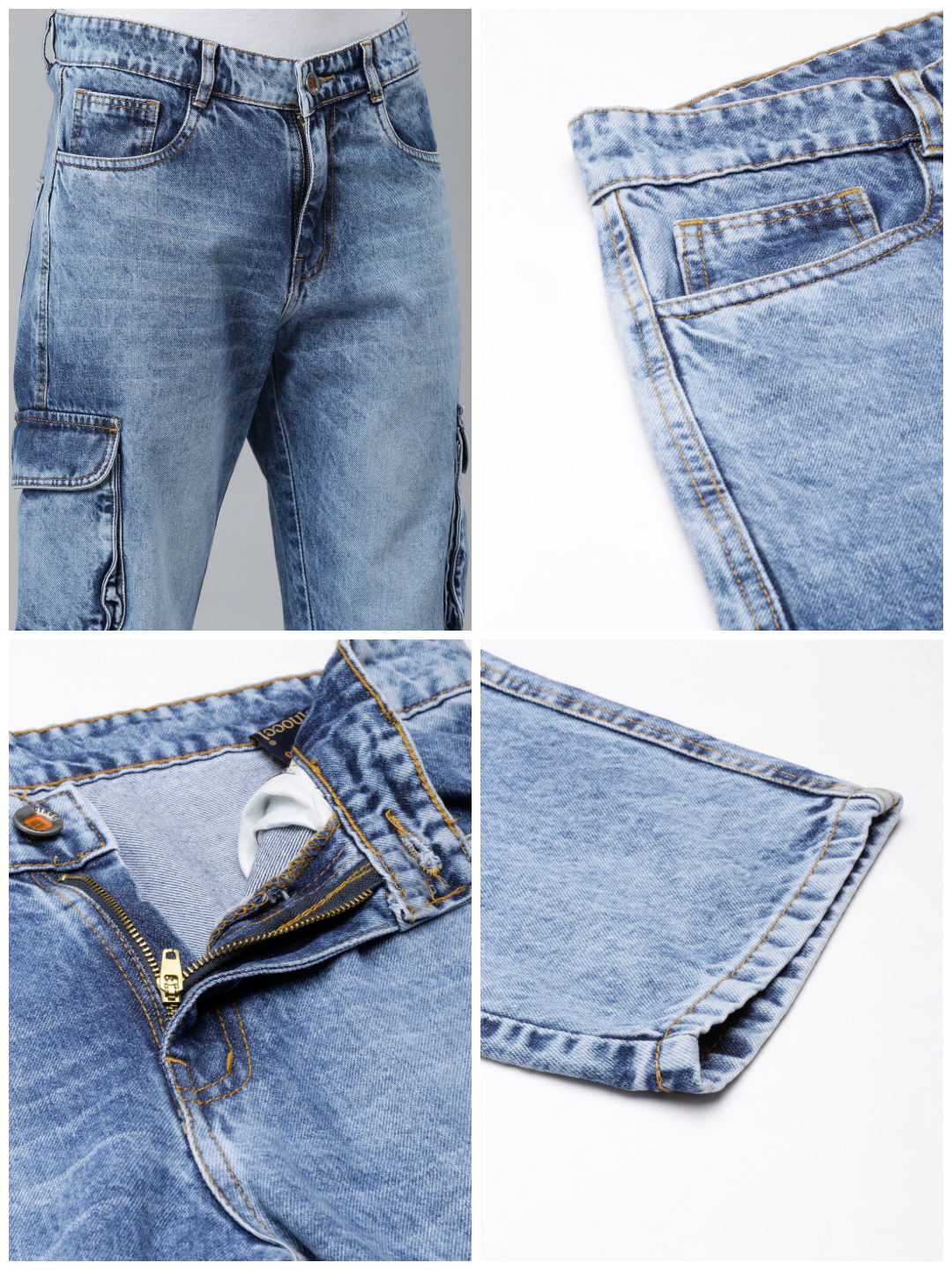 Mens Denim Blue Cargo Jeans