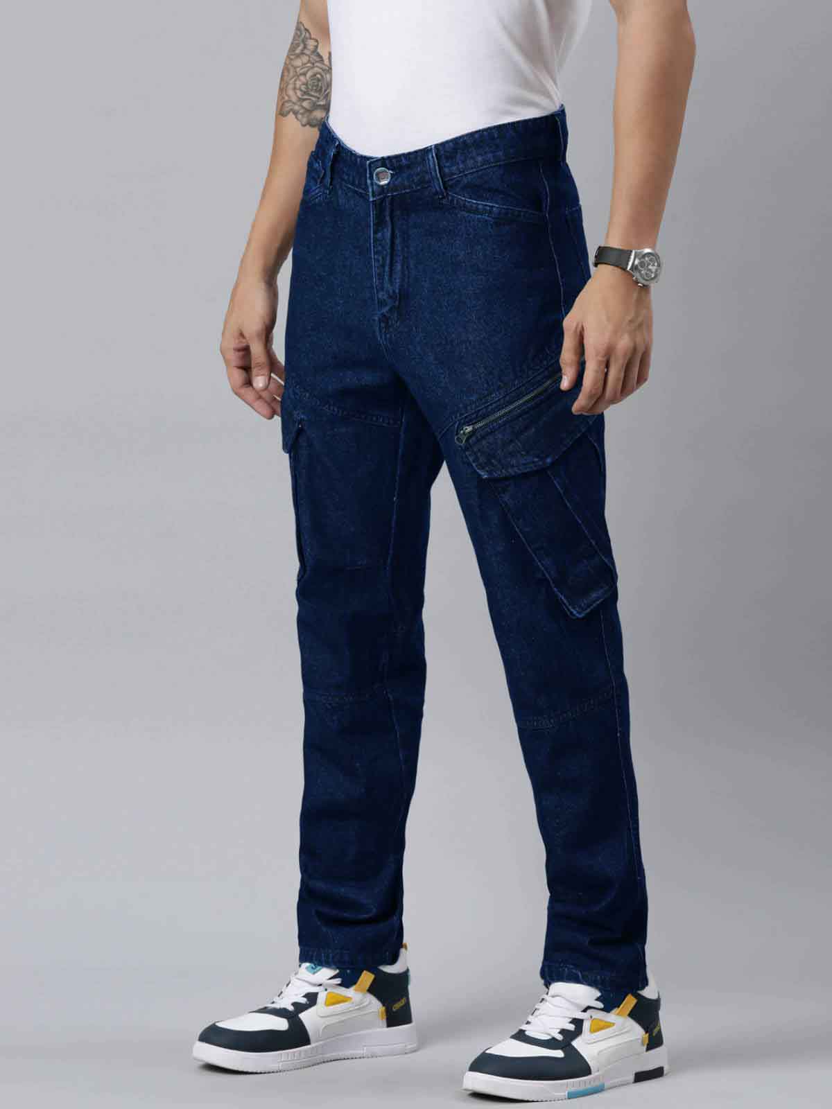 Mens Denim Navy Cargo Jeans