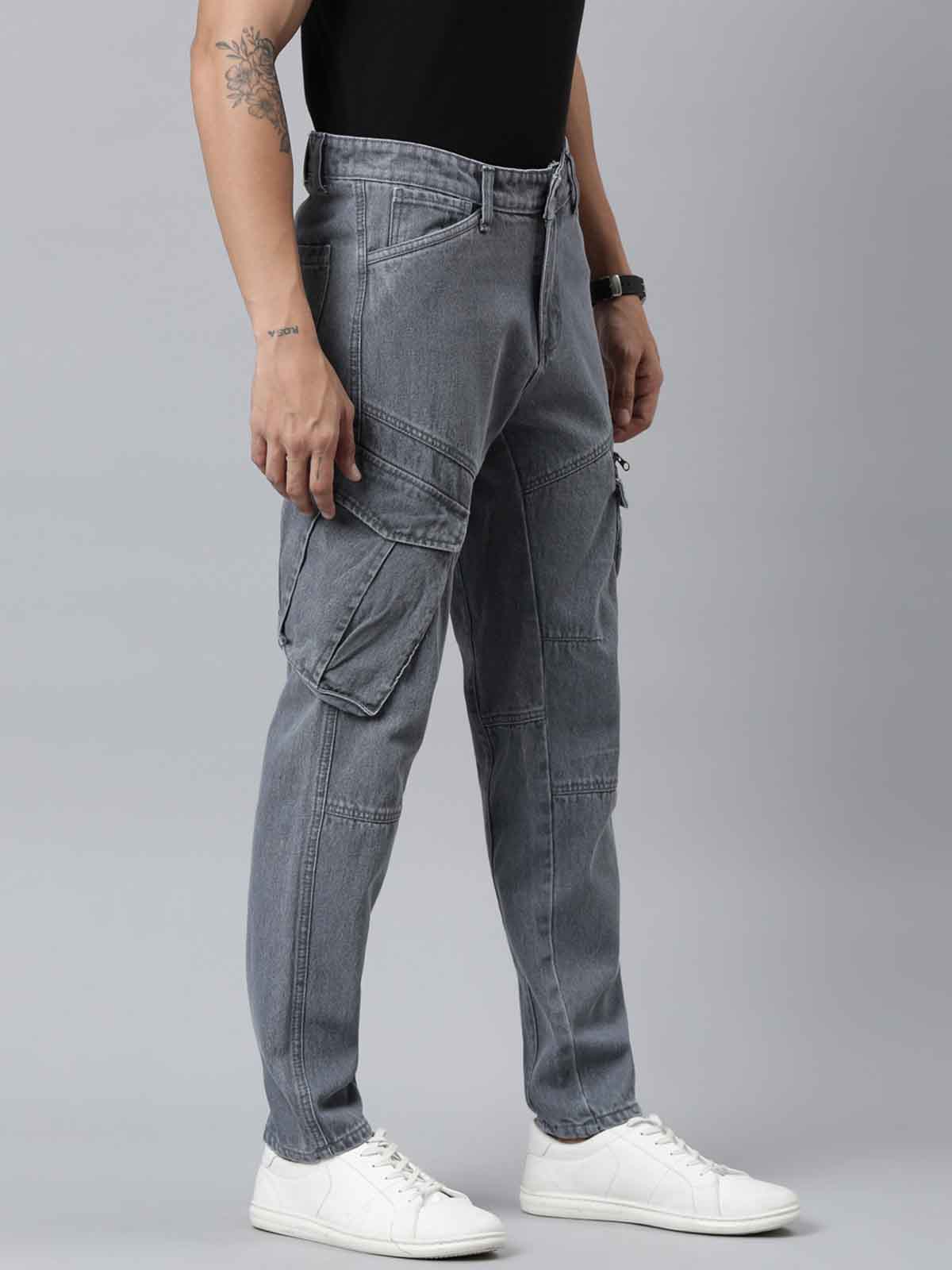 Mens Denim Grey Cargo Jeans