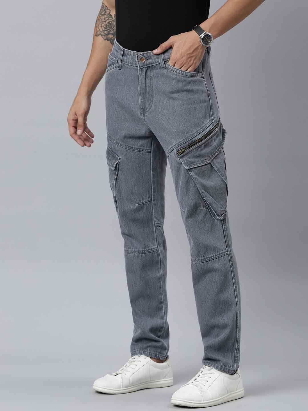 Mens Denim Grey Cargo Jeans