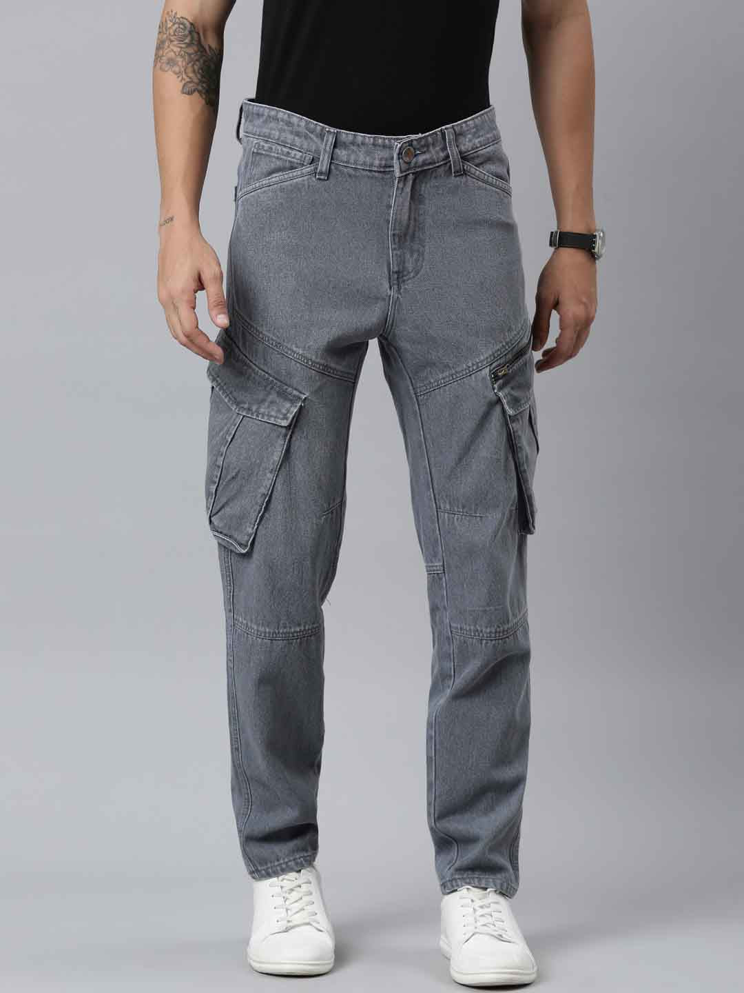 Mens Denim Grey Cargo Jeans