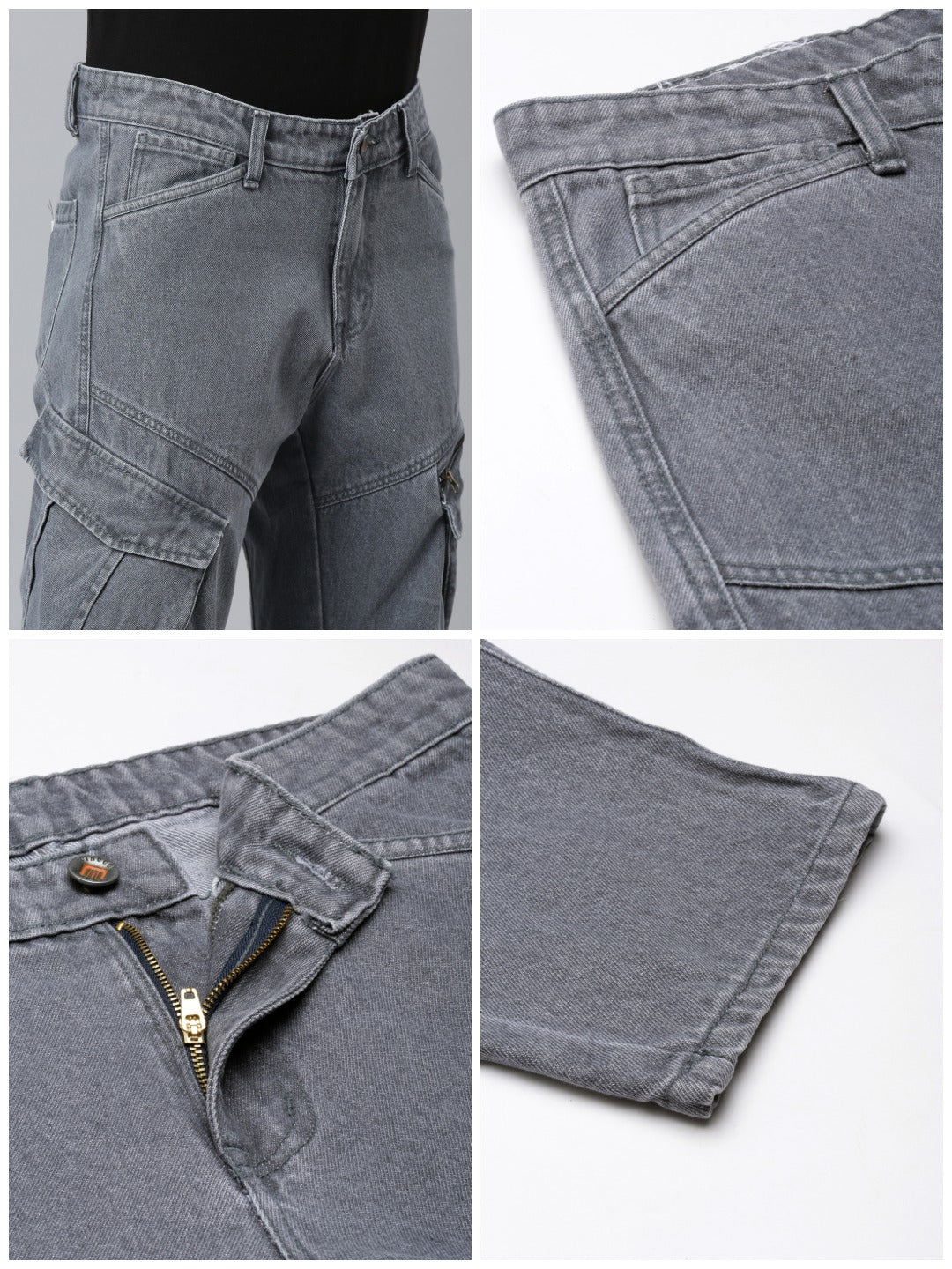 Mens Denim Grey Cargo Jeans