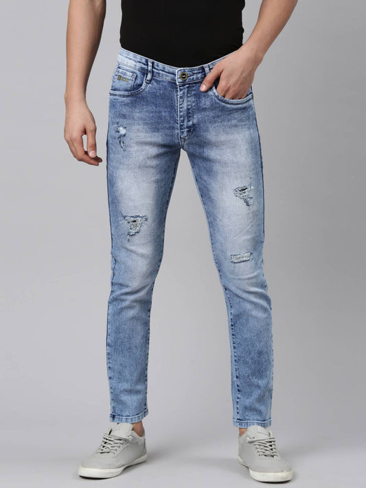 Mens Washed Blue Distressed Jeans
