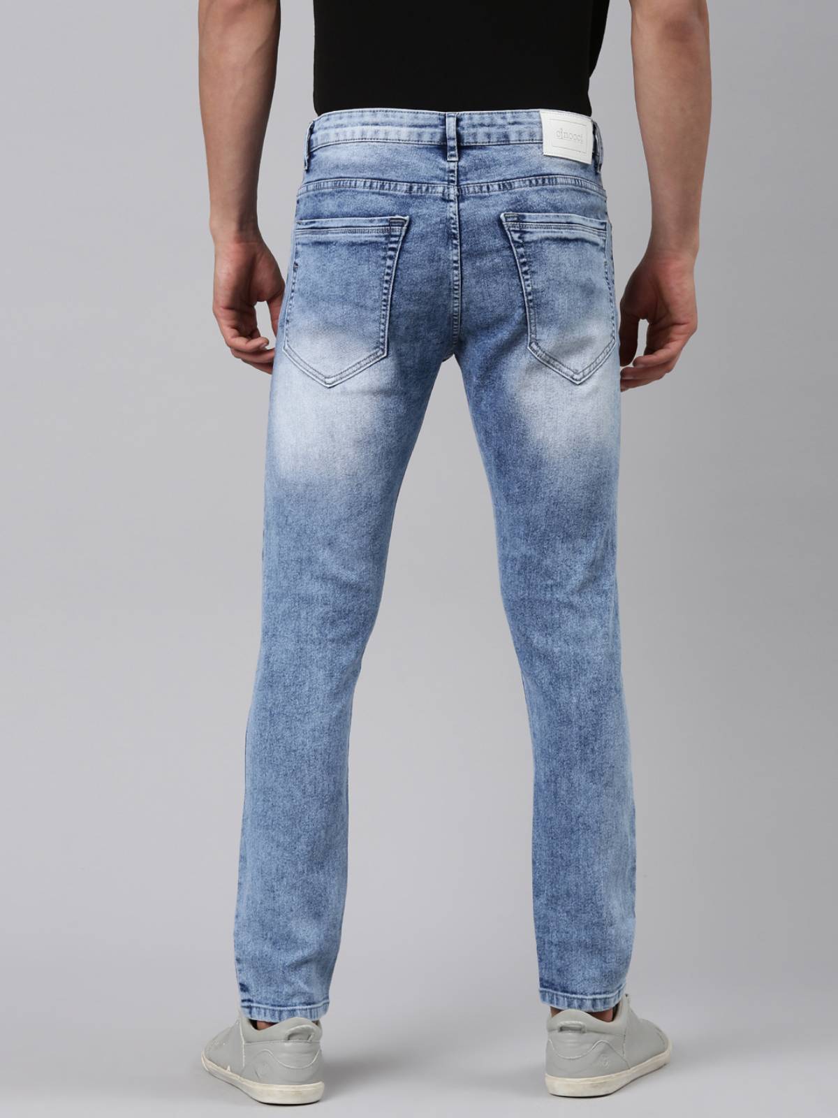 Mens Washed Blue Distressed Jeans