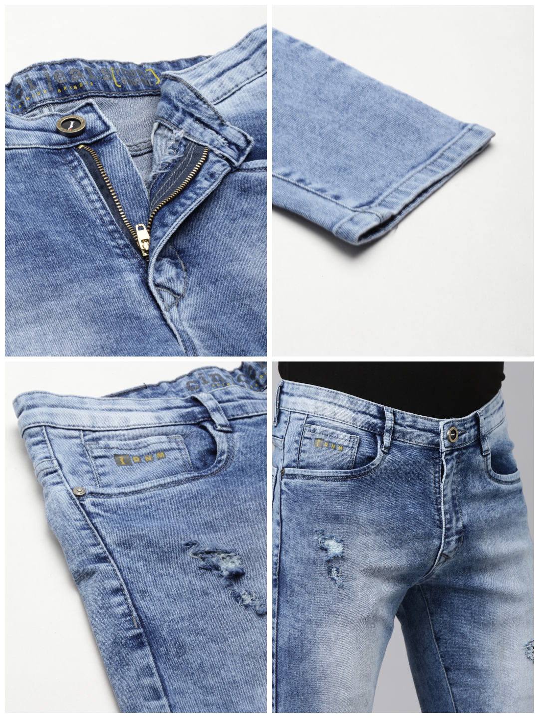 Mens Washed Blue Distressed Jeans