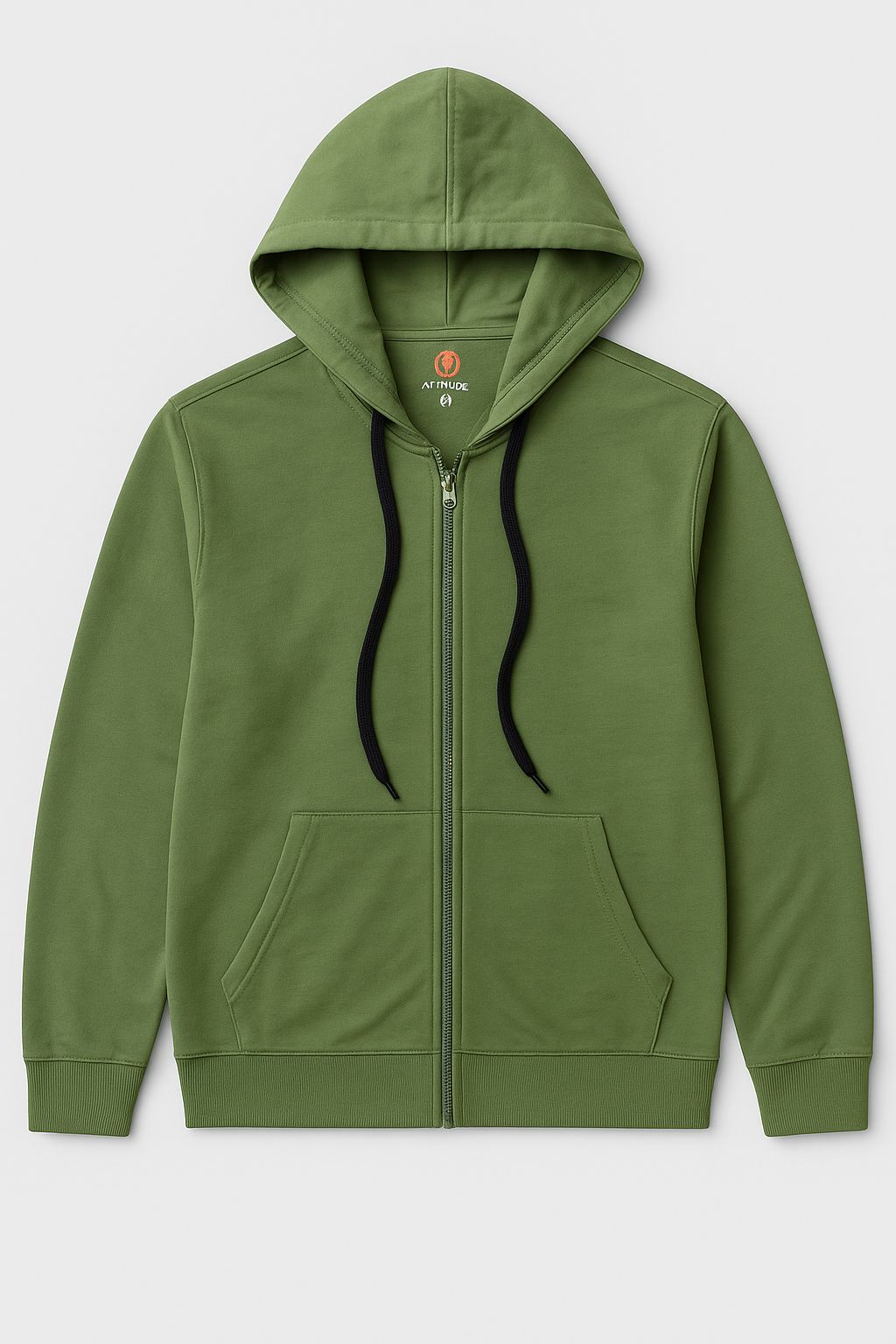 Mens Hooded Full Zipper Green Sweatshirt