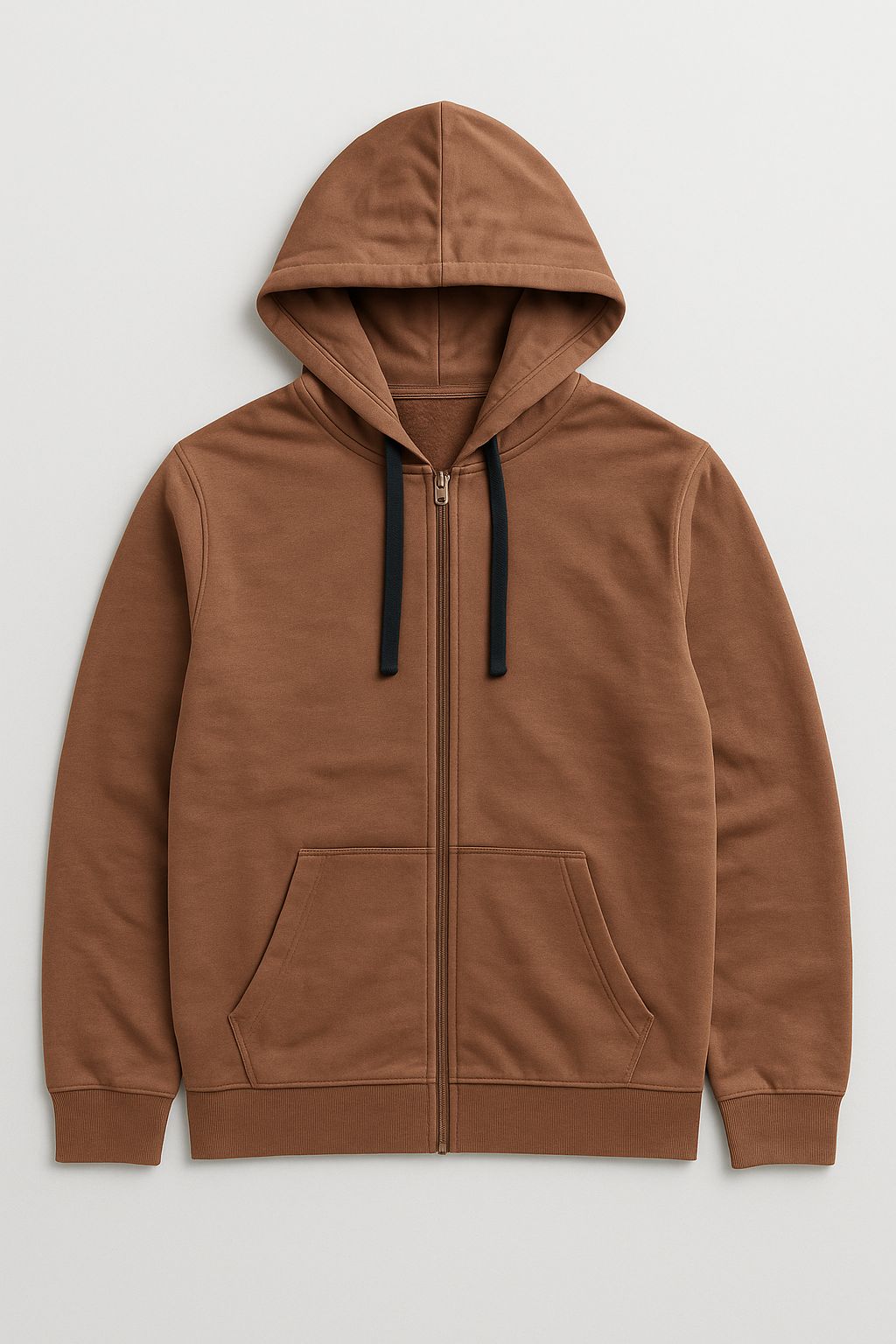 Mens Hooded Full Zipper Brown Sweatshirt