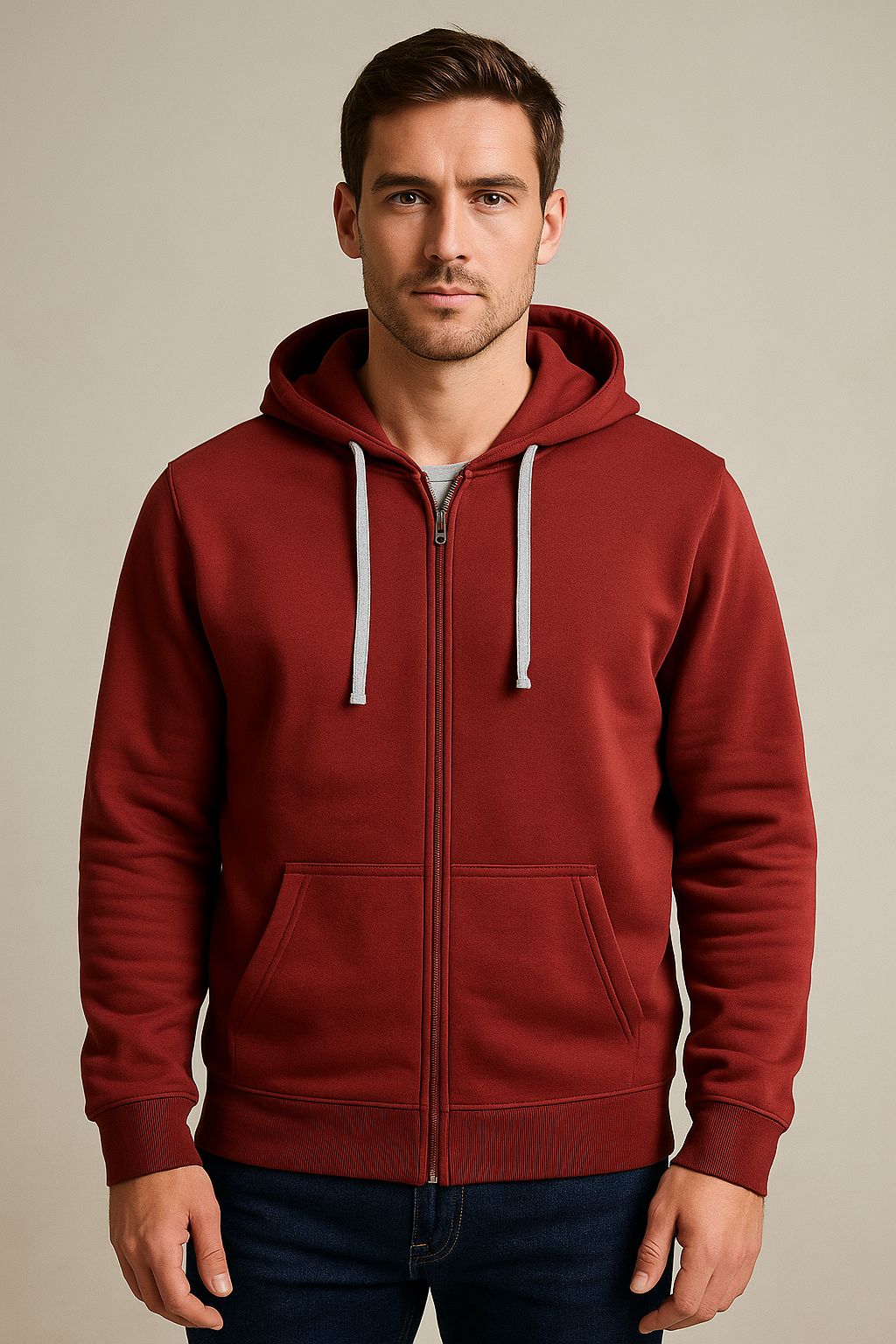 Mens Hooded Full Zipper Brick Sweatshirt