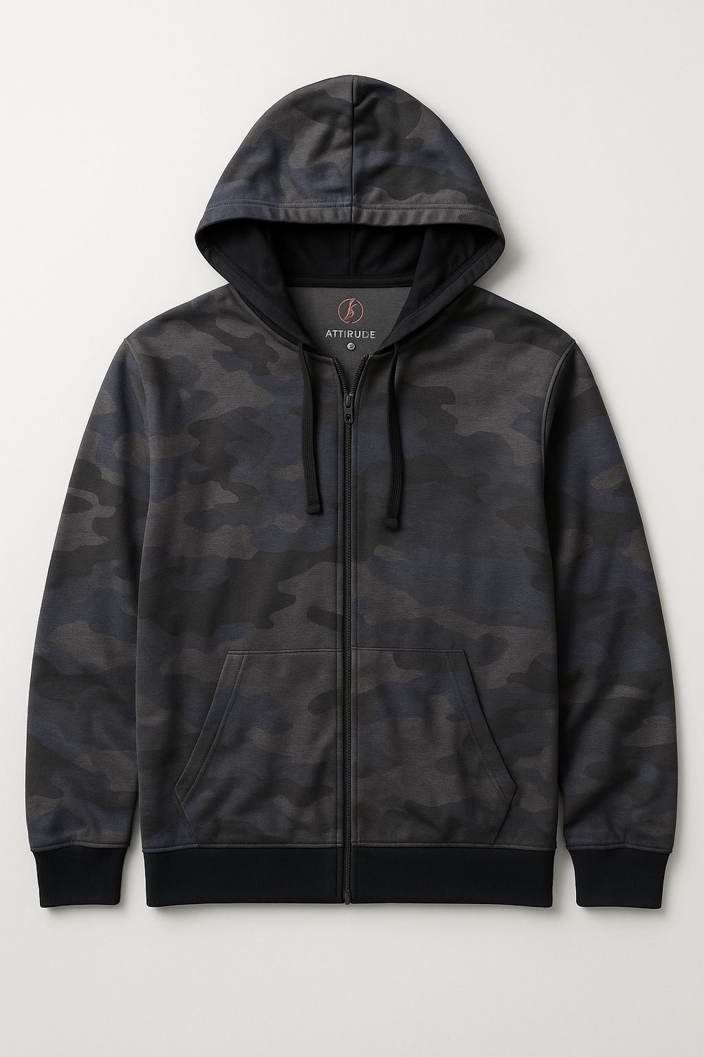 Mens Hooded Full Zipper Camo Printed Sweatshirt