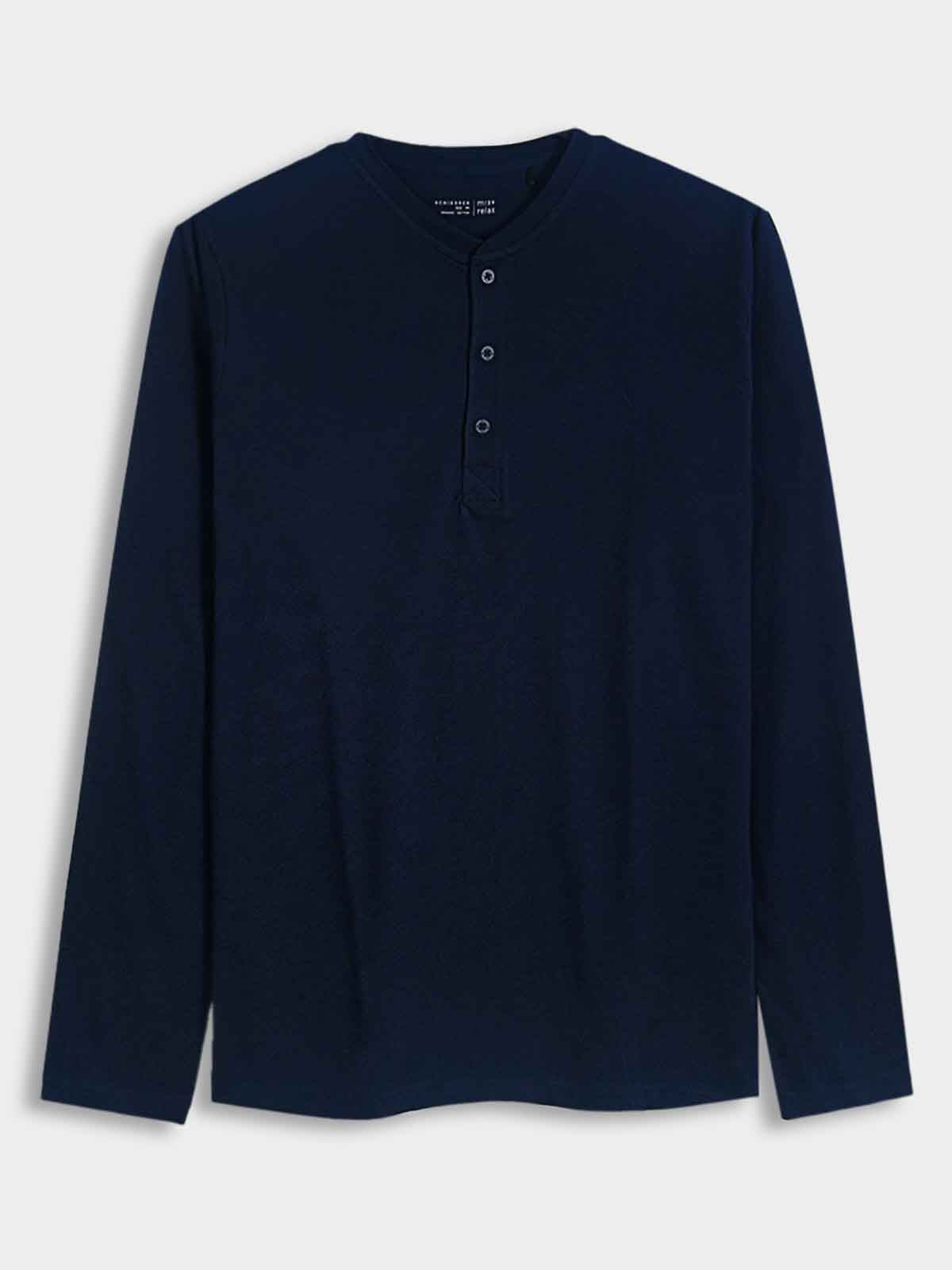Mens Henley Neck Long Sleeve T-Shirt