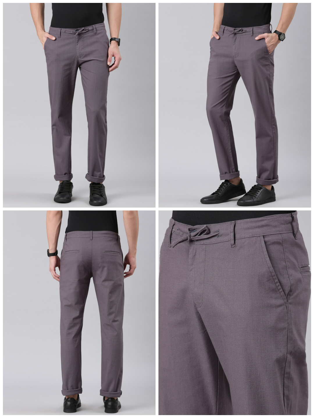 Mens Straight-Fit Linen Pant Grey