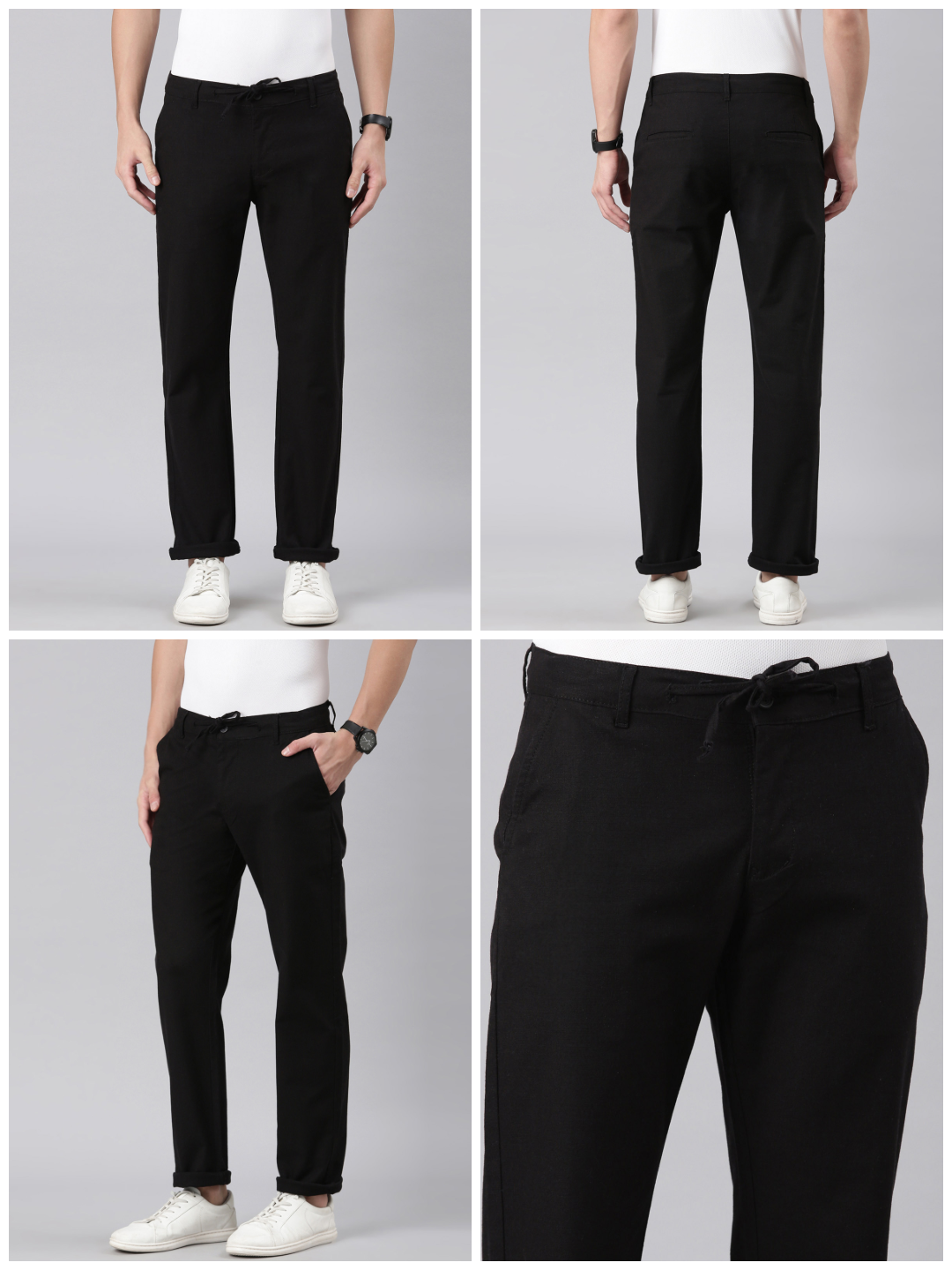 Mens Straight-Fit Linen Pant Black