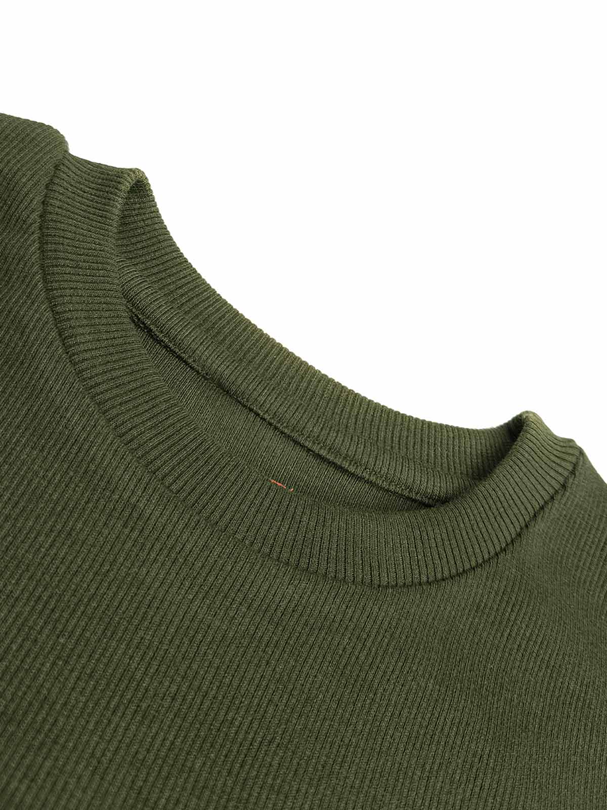 Mens Ribbed Crew Neck Olive Pullover