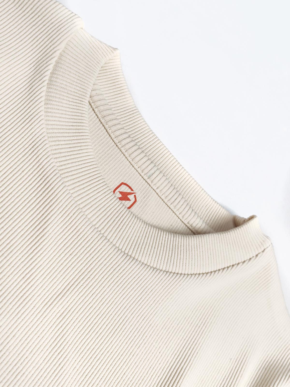 Mens Ribbed Crew Neck Beige Pullover