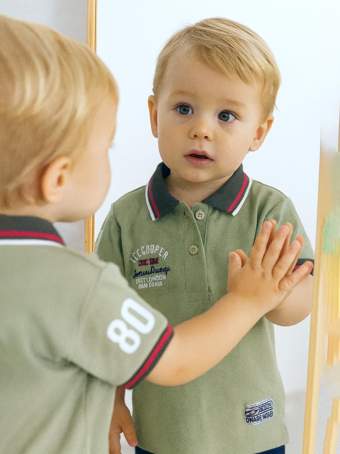 Boys Olive Applique Polo