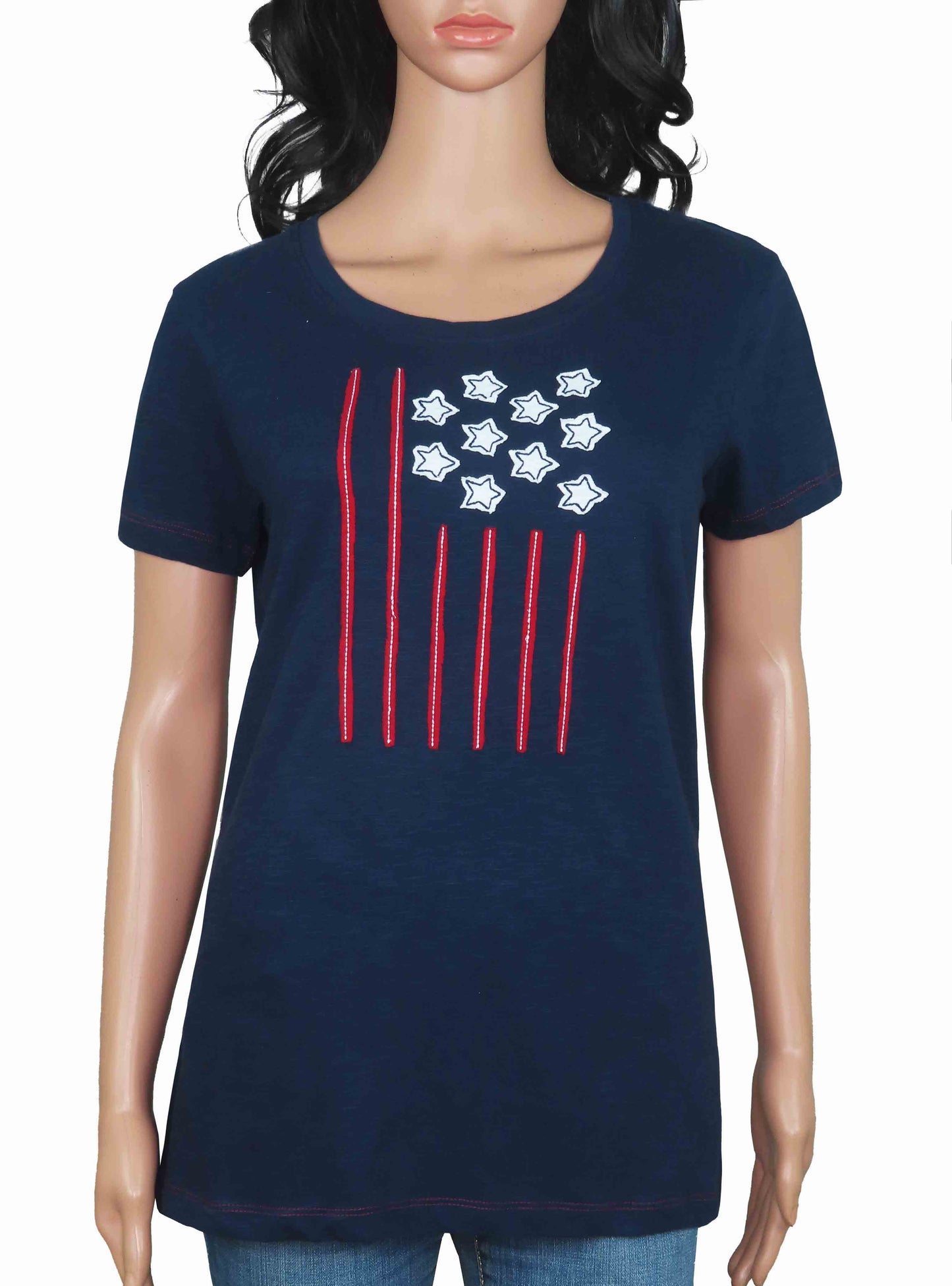 Ladies Navy Applique T Shirt