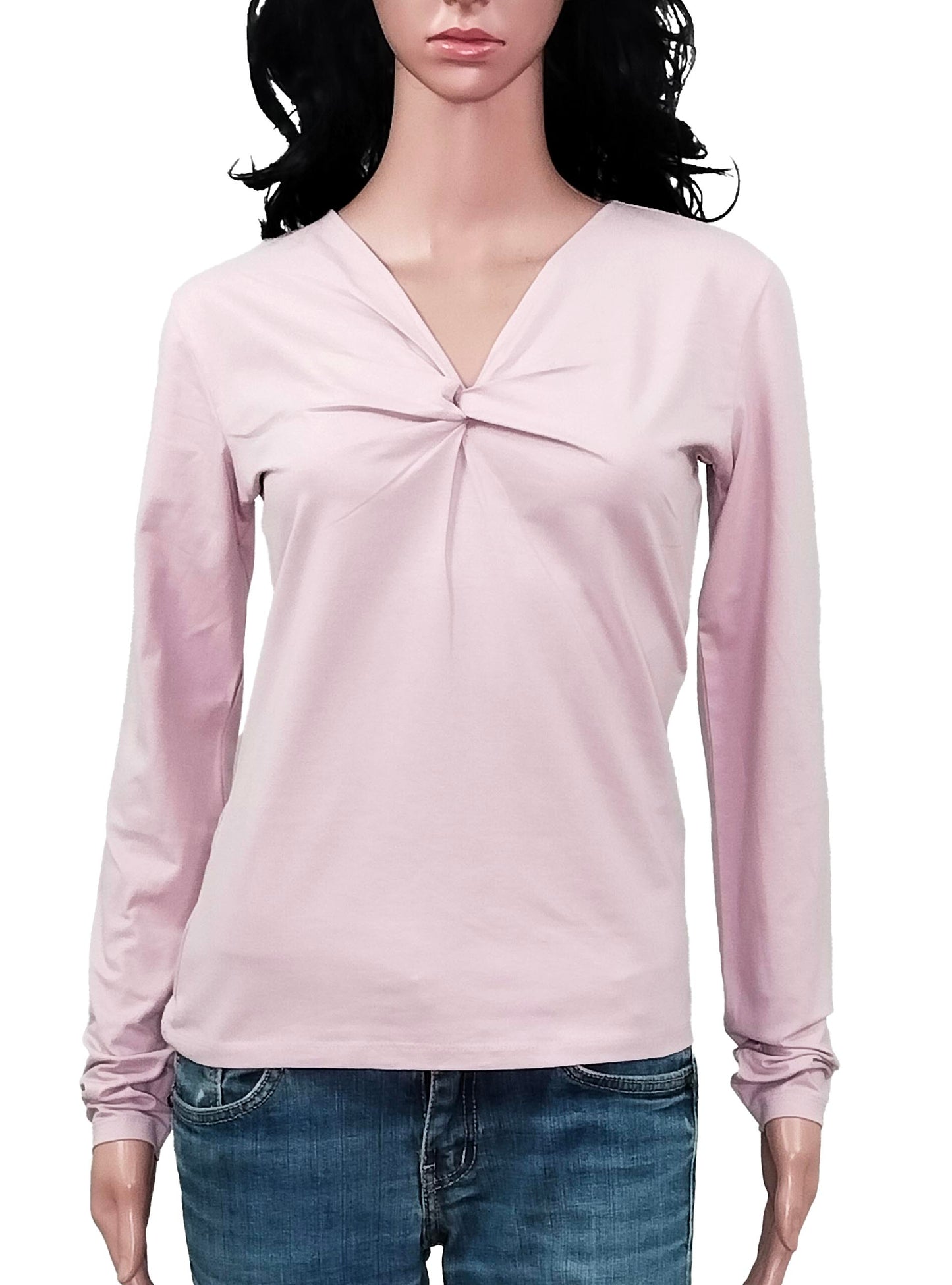 Ladies Stretch V Neck Pink T Shirt