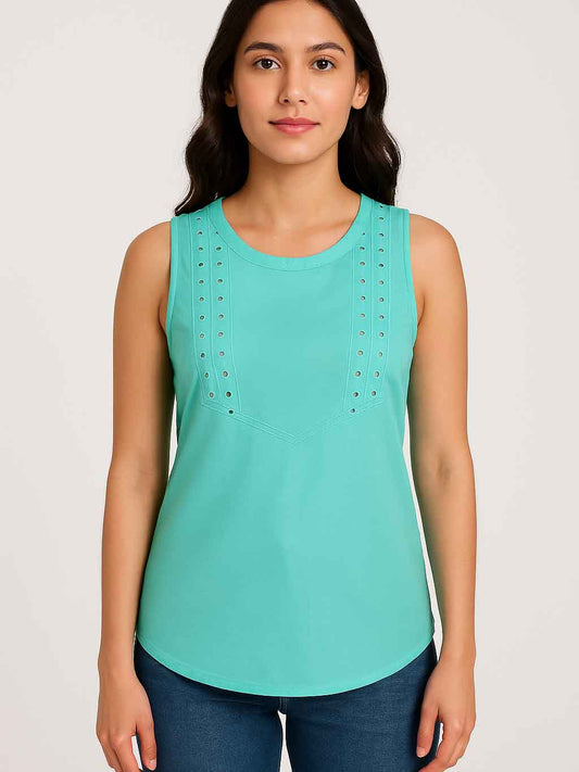 Ladies Sleeveless Green Top