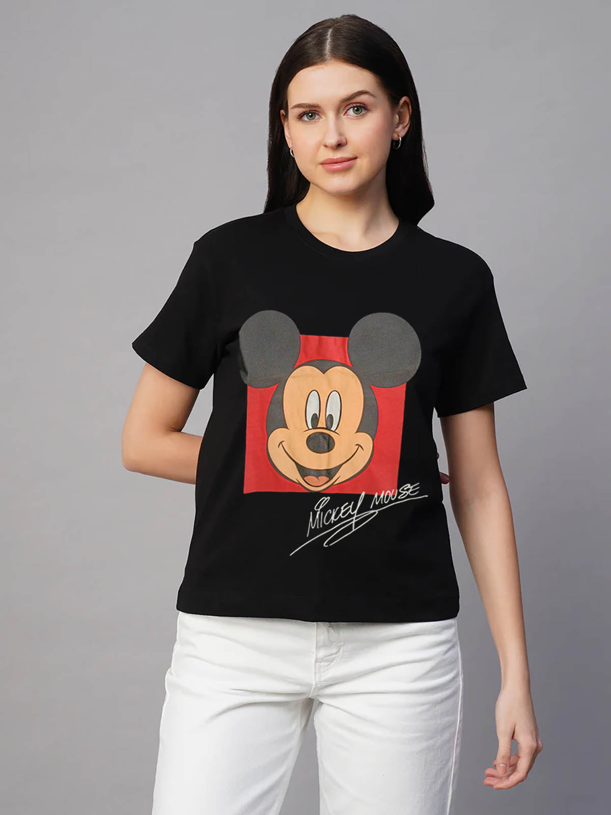 Ladies Printed Black T-Shirt