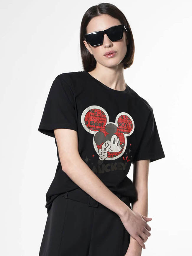 Ladies Printed Black T-Shirt