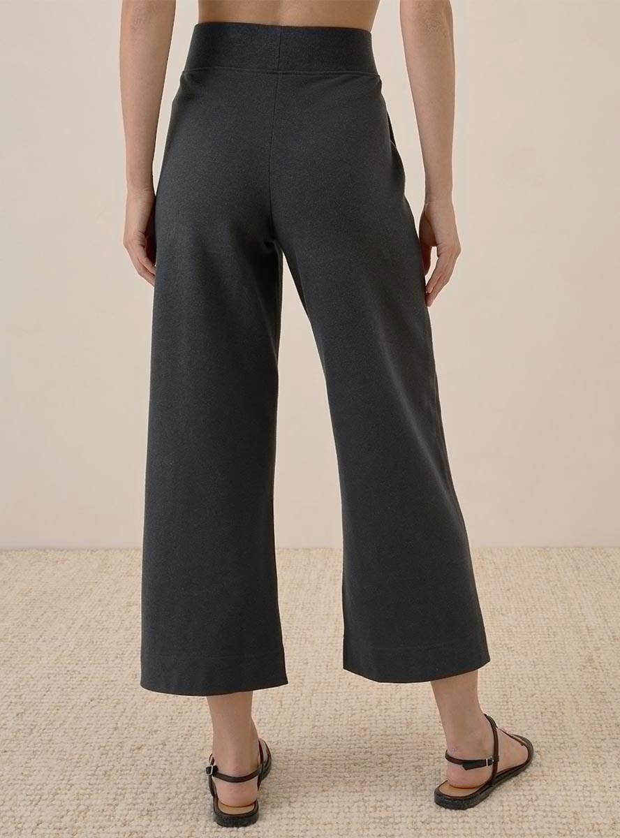 Ladies Knit Wide Leg Charcoal Crop Pant