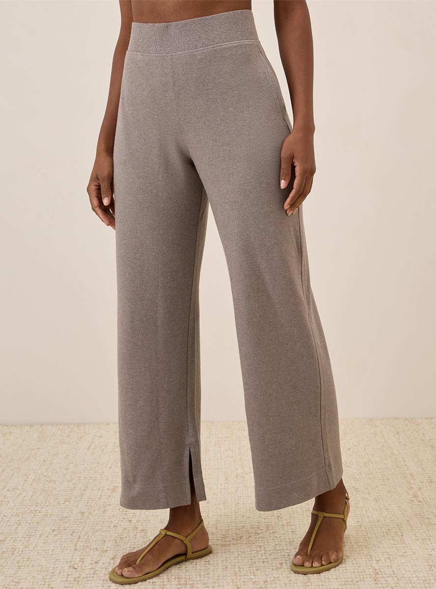 Ladies Knit Wide Leg Crop Pant Taupe