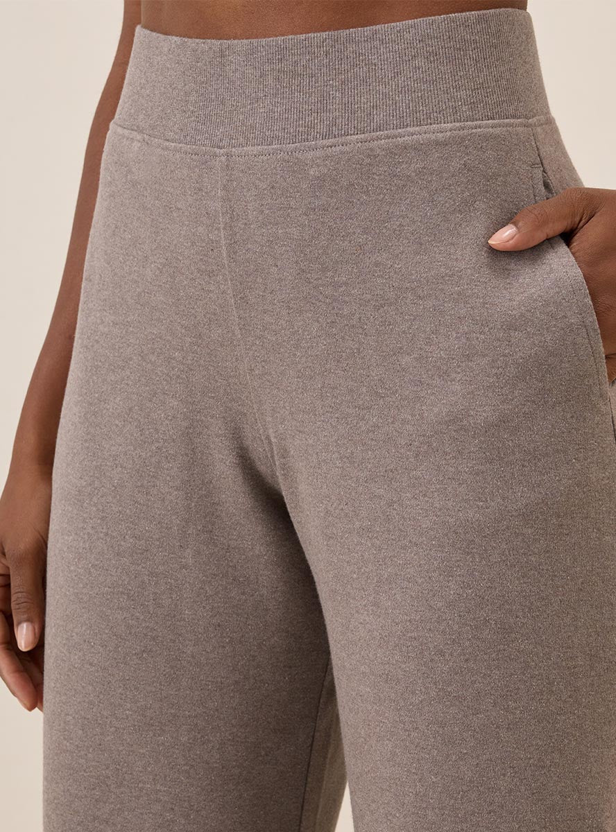 Ladies Knit Wide Leg Crop Pant Taupe