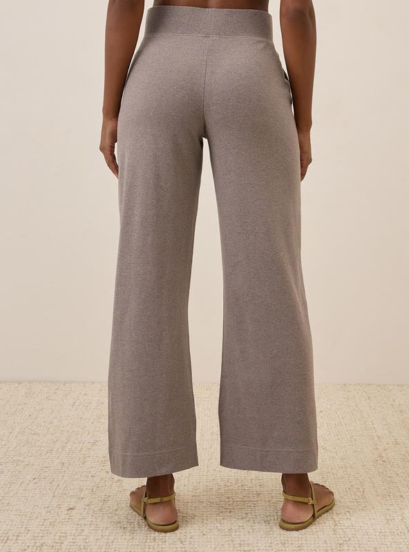 Ladies Knit Wide Leg Crop Pant Taupe