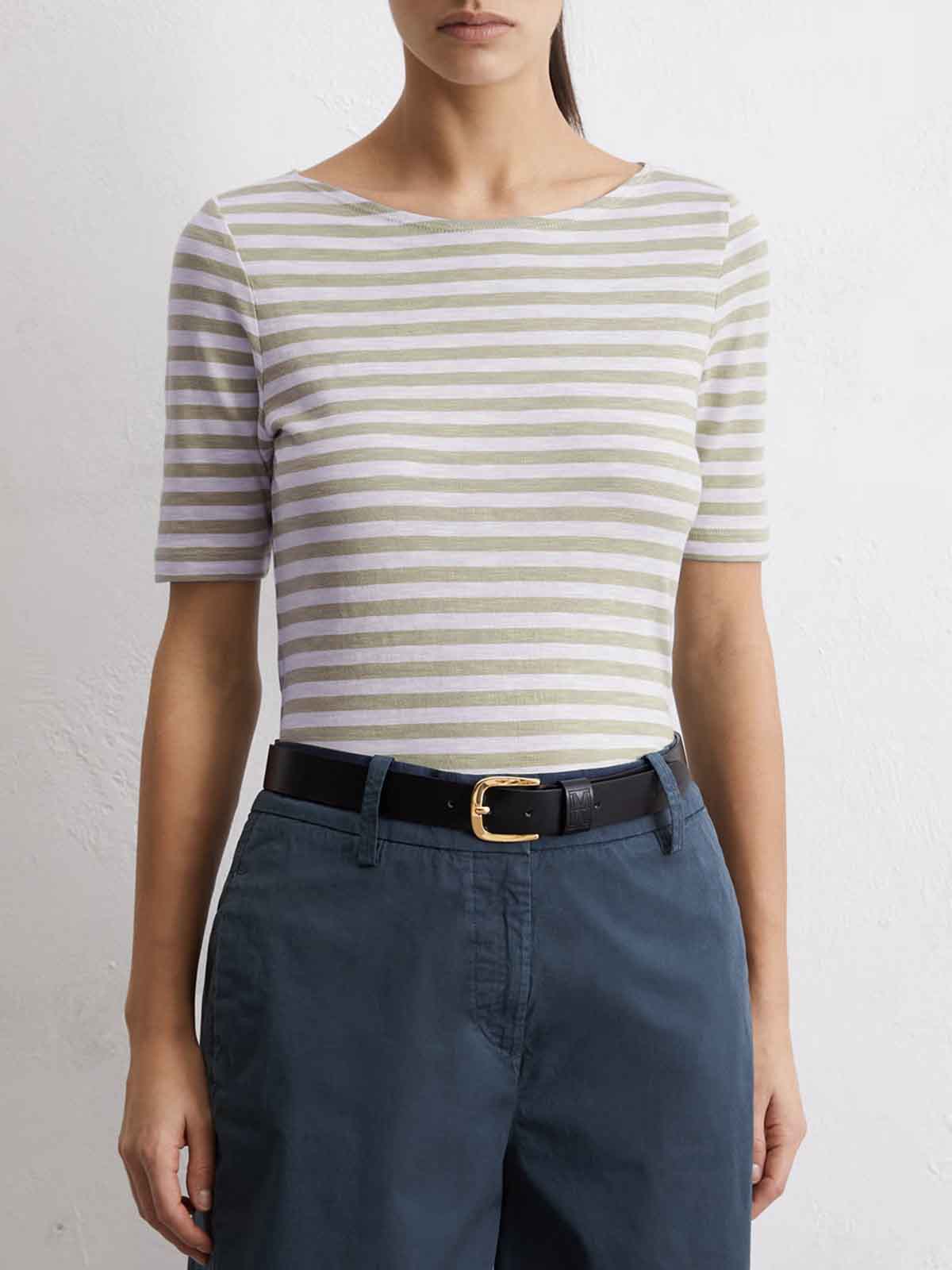 Ladies Striped Boat Neck T-Shirt