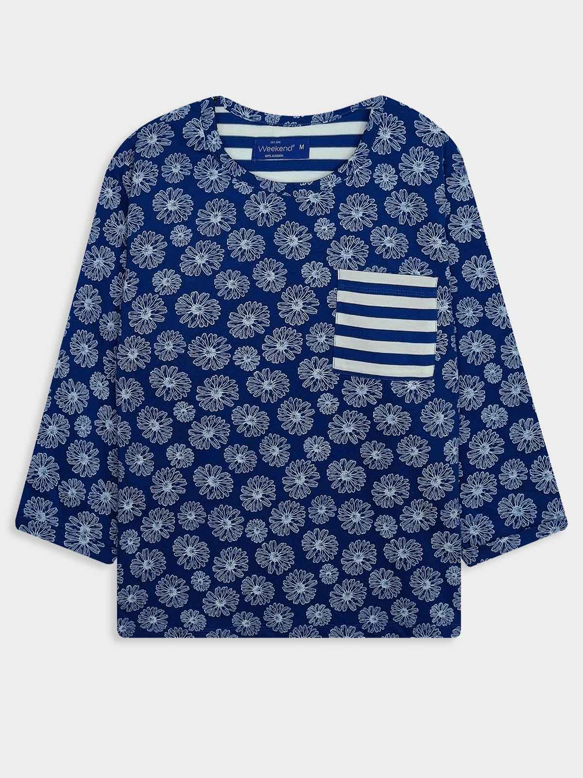 Ladies 3/4th Sleeve Navy AOP Top