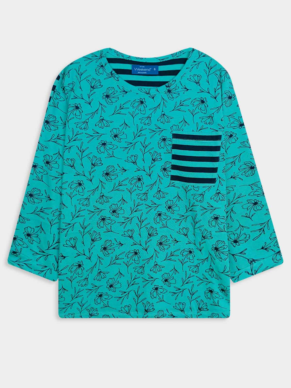 Ladies 3/4th Sleeve Green AOP Top