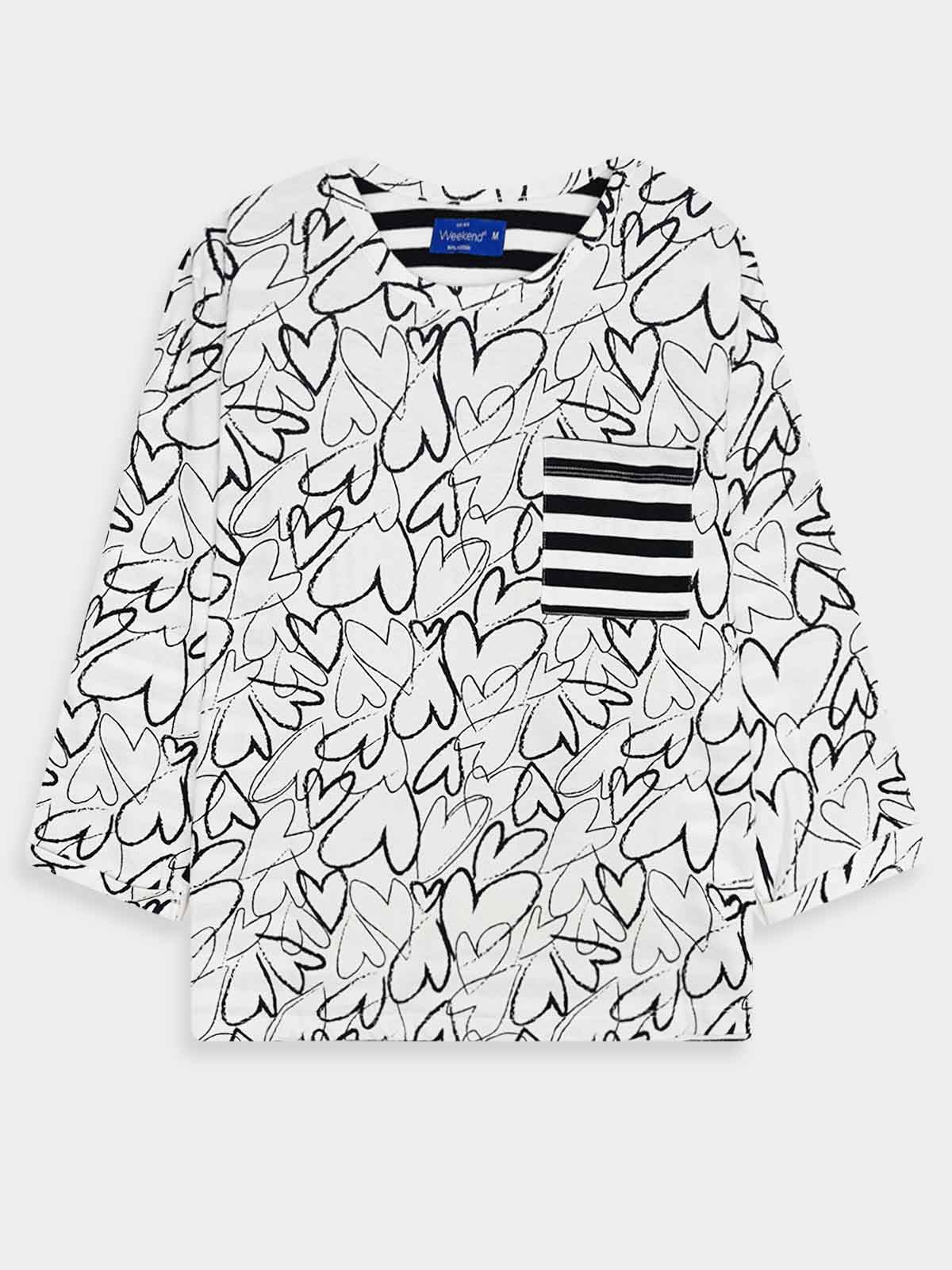 Ladies 3/4th Sleeve White AOP Top
