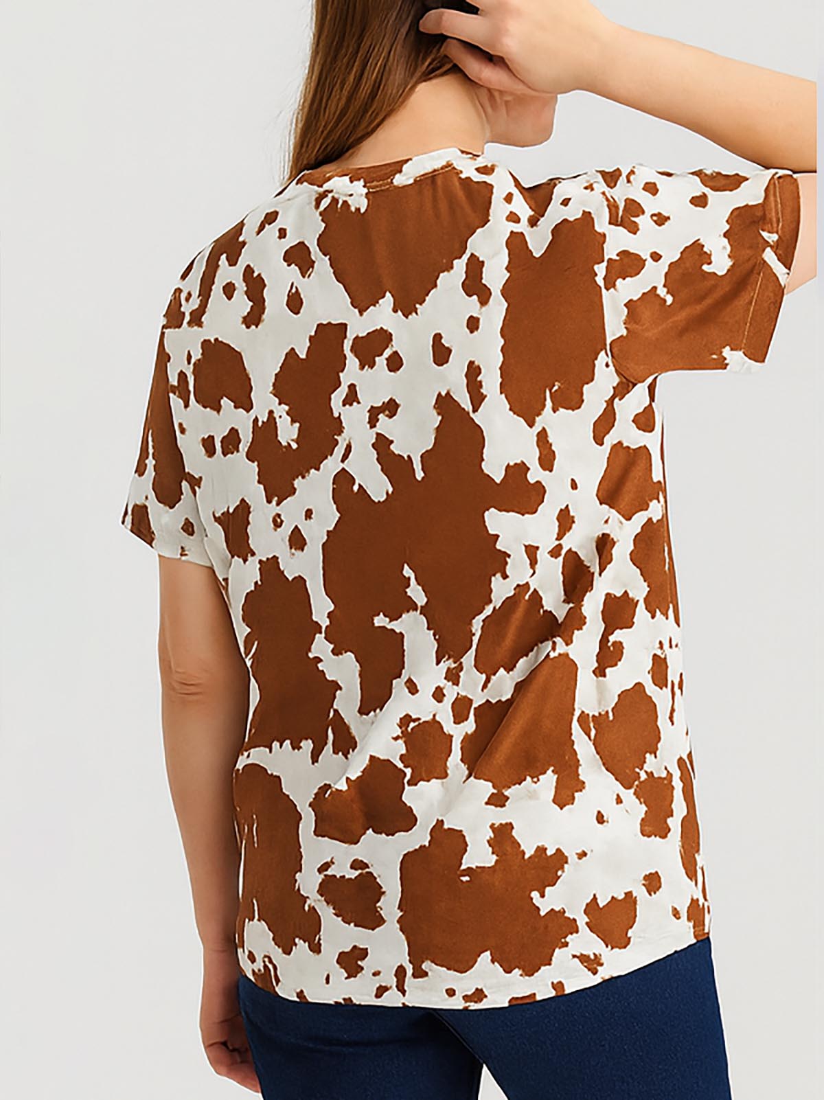 Ladies Brown AOP Top