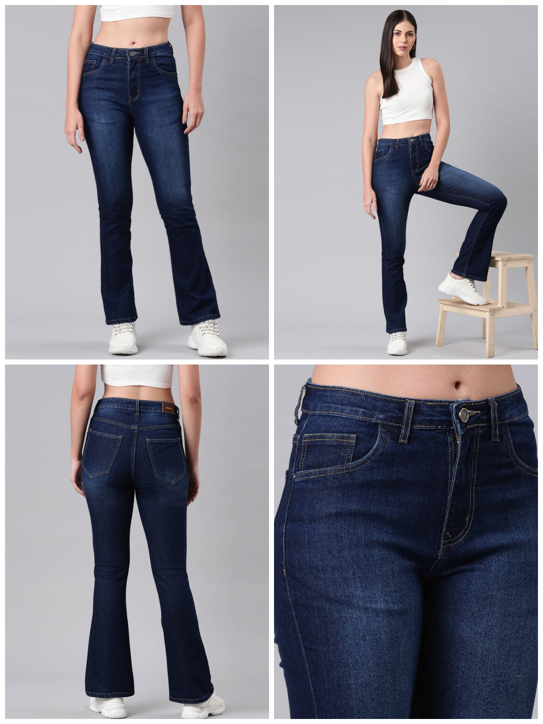 Ladies Washed Navy Jeans