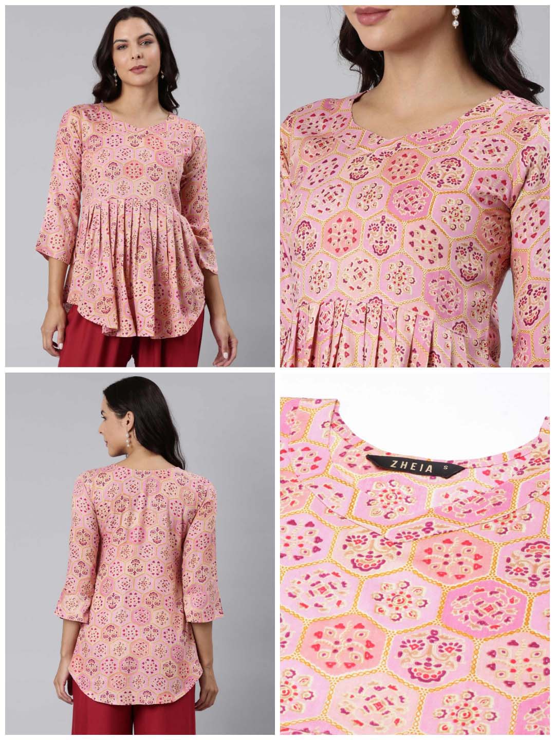 Ladies Slim Fit Pink AOP Top