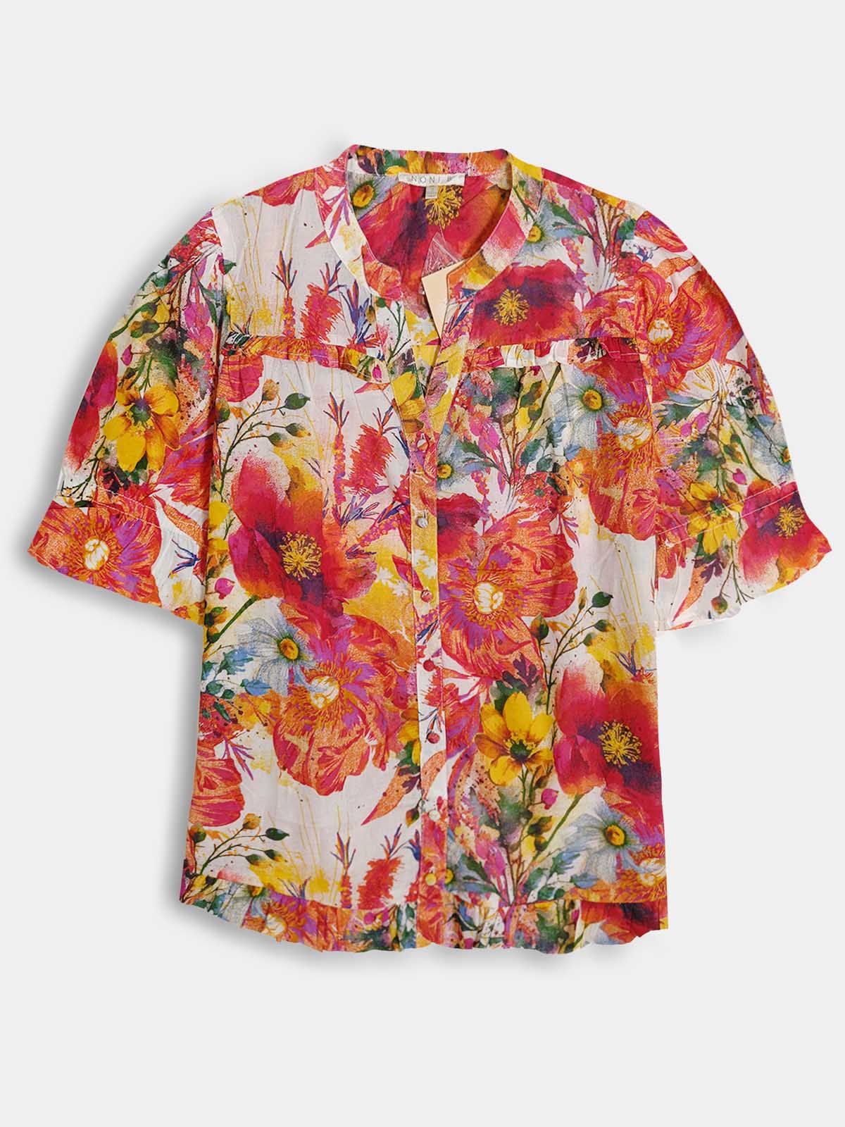 Ladies Printed Woven Orange Blouse