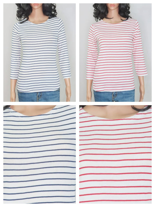 Ladies Striped 3/4th Sleeve T Shirt