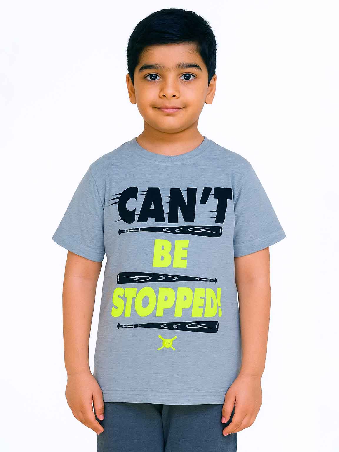 Boys Grey Melange Printed T-Shirt