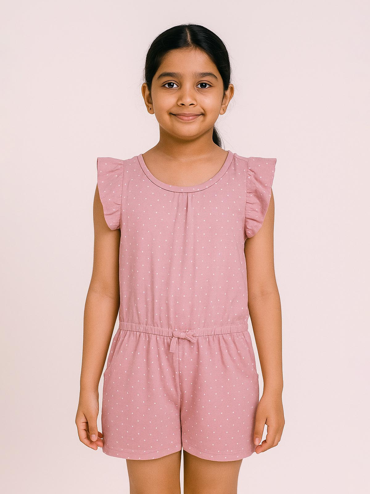 Girls Pink AOP Dungaree