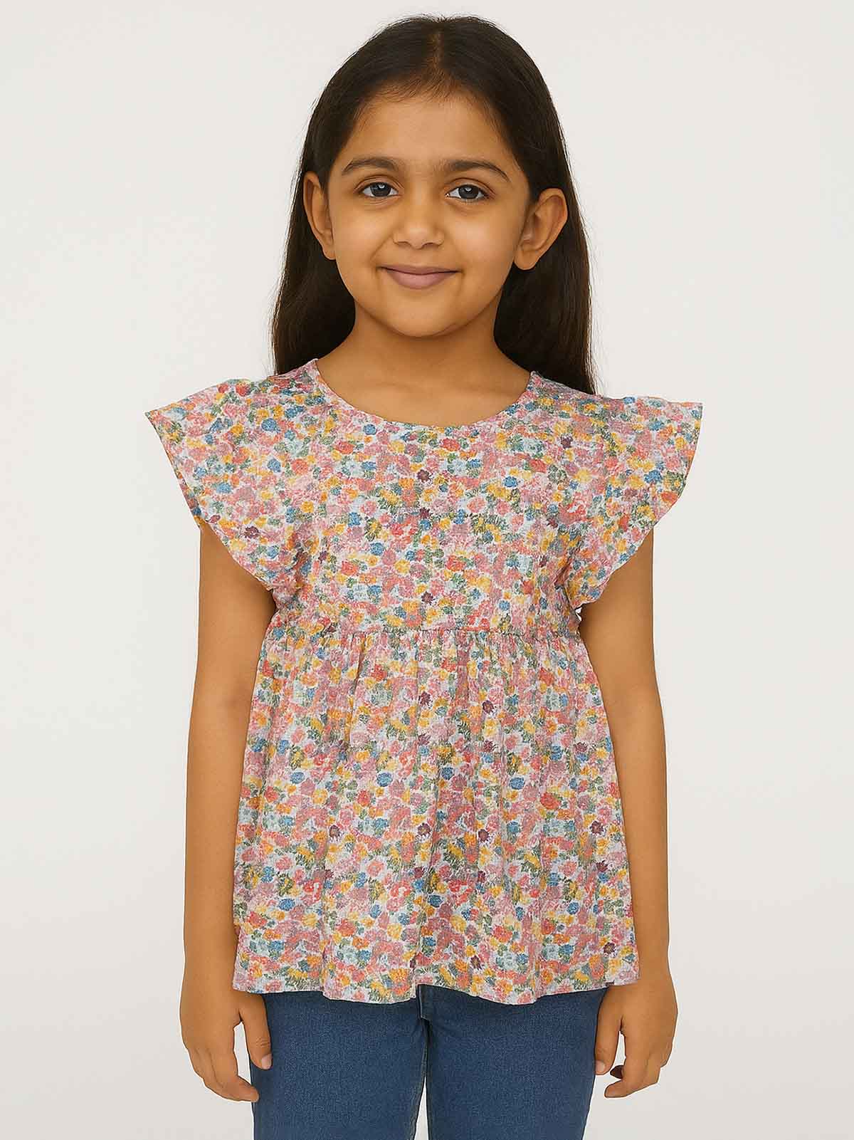 Girls Flared Pink AOP Top
