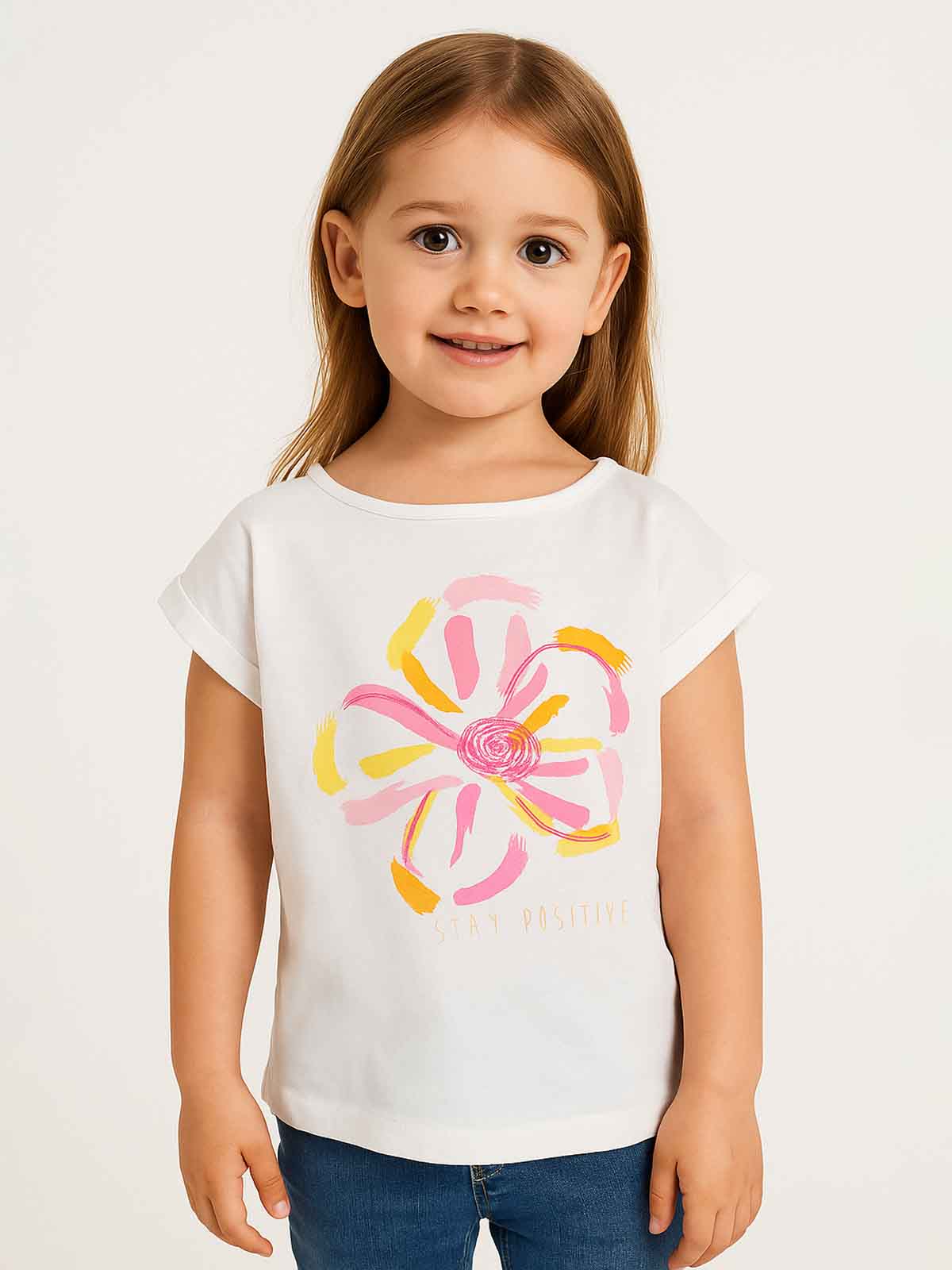 Girls Magyar Sleeve White Top