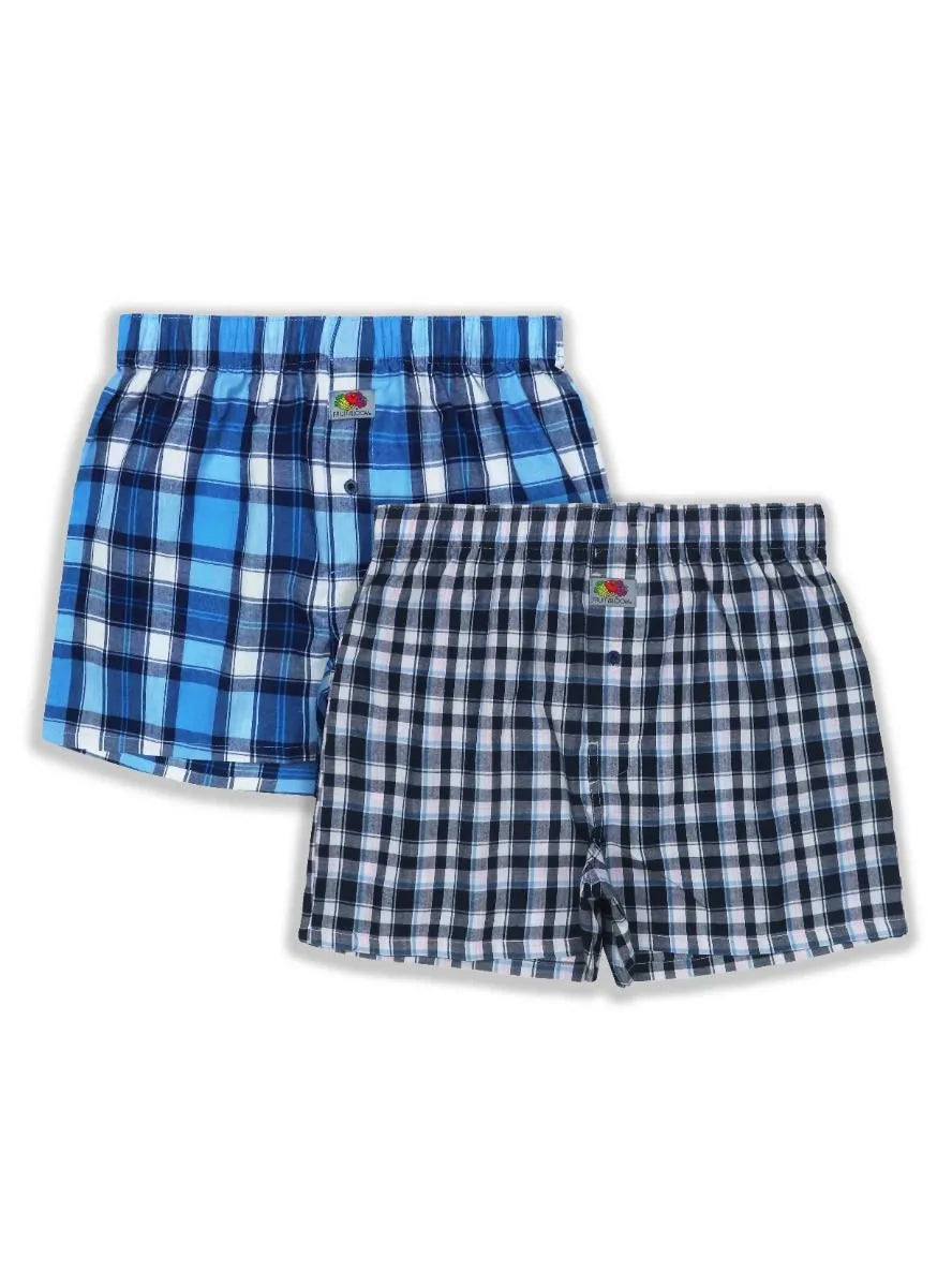 Mens 2 Pack Woven Boxer Shorts Blue-Black